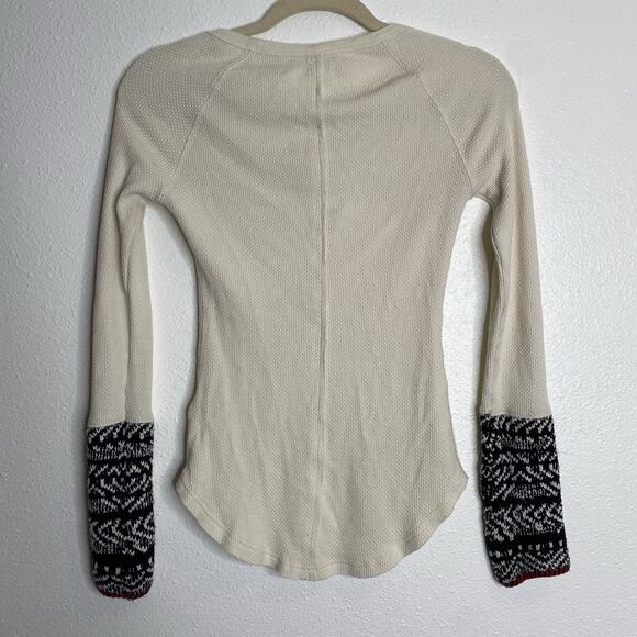 Free People Alpine Cuff Thermal Top XS Waffle Henley Ivory Nordic Ski Boho Hygge - Picture 3 of 3